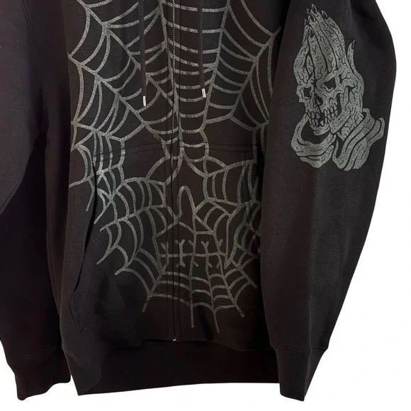 Lurking Class Men's Medium Gothic Streetwear Black Spider Web Graphic Zip Hoodie - Picture 12 of 16
